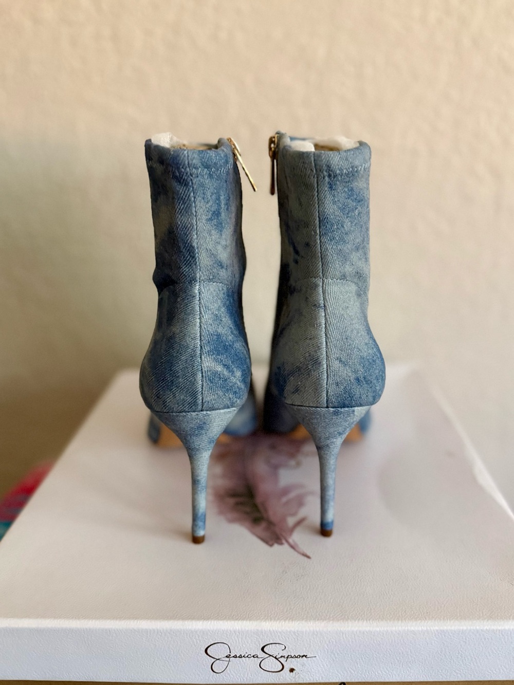 Jessica Simpson Semaja Denim Stiletto Ankle Booties Size 9 Rugged Blue NIB - Picture 3 of 12